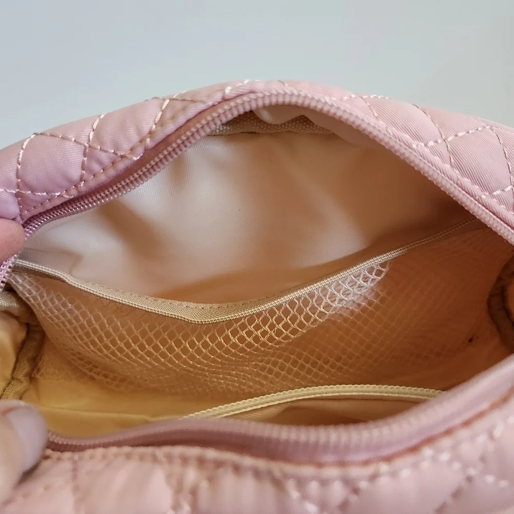 Lovevook Pink Quilted Toiletry Travel Makeup Cosmetic Bag Pouch